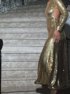 Dresses|Maxi Dresses*Mew Mews Fashion Aadya Long Sleeve Bow Sequin Maxi Dress