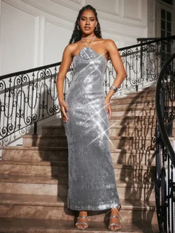 Maxi Dresses|Dresses*Mew Mews Fashion Aamina Halterneck Flower Sequin Maxi Dress