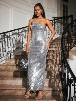 Maxi Dresses|Dresses*Mew Mews Fashion Aamina Halterneck Flower Sequin Maxi Dress