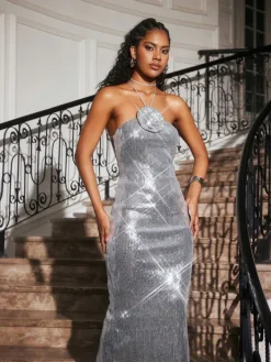 Maxi Dresses|Dresses*Mew Mews Fashion Aamina Halterneck Flower Sequin Maxi Dress