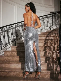 Maxi Dresses|Dresses*Mew Mews Fashion Aamina Halterneck Flower Sequin Maxi Dress