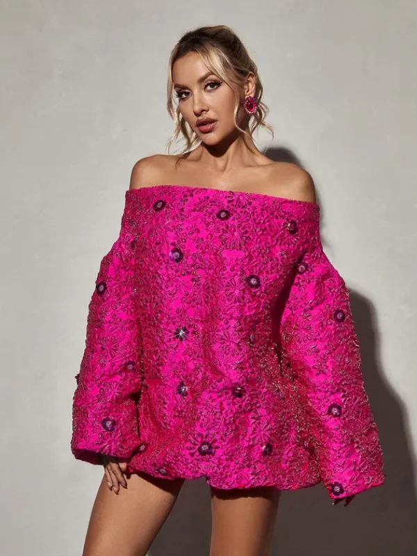 Dresses|Mini Dresses*Mew Mews Fashion Aanya Long Sleeve Jacquard Mini Dress