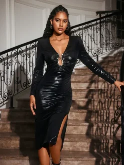 Dresses|Midi Dresses*Mew Mews Fashion Abeje V Neck Snake Midi Dress