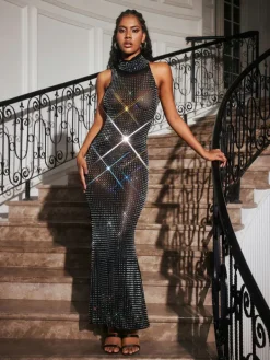 Dresses|Maxi Dresses*Mew Mews Fashion Abetzi Sleeveless Rhinestone Mesh Maxi Dress
