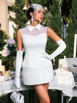 Dresses|Mini Dresses*Mew Mews Fashion Éabha Folded Collar Pearl Satin Mini Dress
