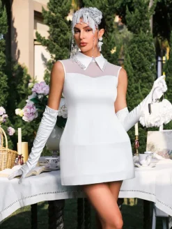 Dresses|Mini Dresses*Mew Mews Fashion Éabha Folded Collar Pearl Satin Mini Dress