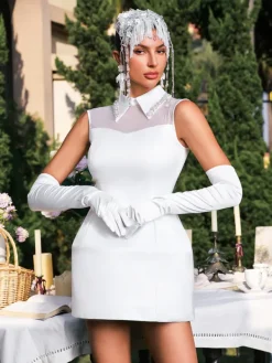 Dresses|Mini Dresses*Mew Mews Fashion Éabha Folded Collar Pearl Satin Mini Dress