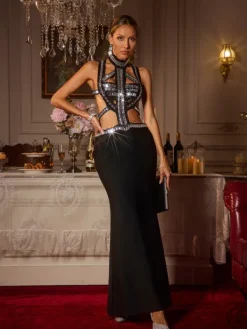 Dresses|Maxi Dresses*Bandage Acelin Halterneck Rhinestone Maxi Dress
