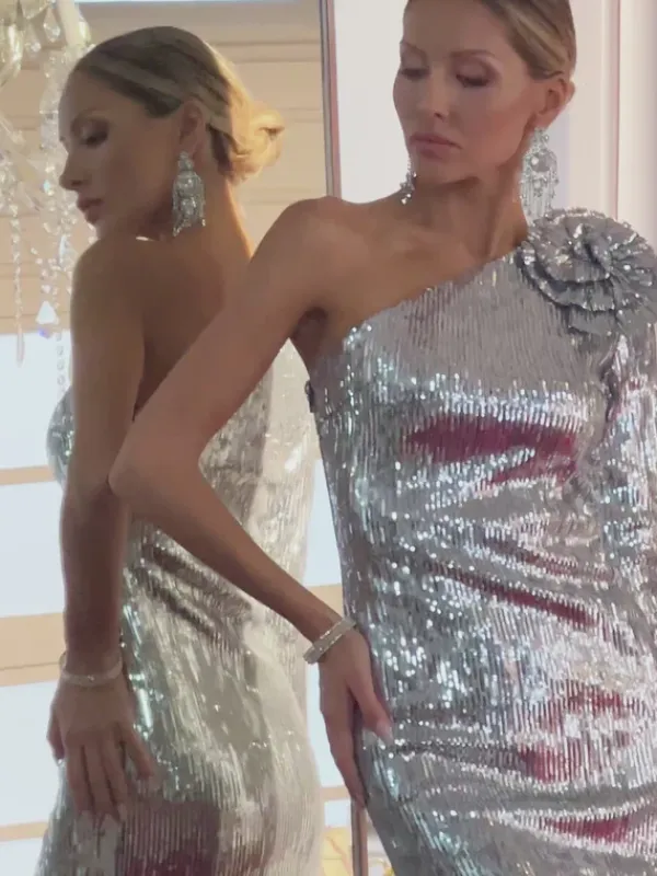 Dresses|Maxi Dresses*Mew Mews Fashion Acosta One Shoulder Flower Sequin Maxi Dress