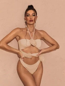 Bikini Sets*Mew Mews Fashion Addy Halterneck Cutout Embellished Swimsuit In Pink
