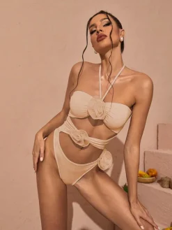 Bikini Sets*Mew Mews Fashion Addy Halterneck Cutout Embellished Swimsuit In Pink