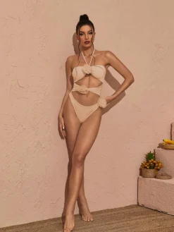 Bikini Sets*Mew Mews Fashion Addy Halterneck Cutout Embellished Swimsuit In Pink