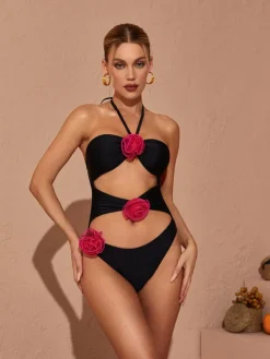 Bikini Sets*Mew Mews Fashion Addy Halterneck Cutout Embellished Swimsuit In Black
