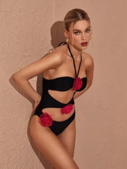 Bikini Sets*Mew Mews Fashion Addy Halterneck Cutout Embellished Swimsuit In Black