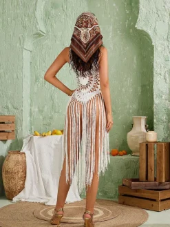 Cover-ups|Swimwear*Mew Mews Fashion Adelbert Knit Fringe Cover Up Dress
