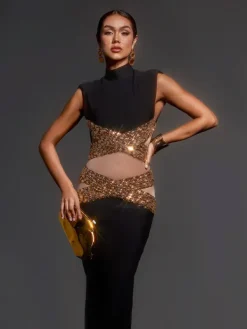 Dresses|Maxi Dresses*Bandage Adena High Neck Rhinestone Maxi Dress