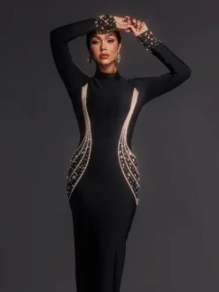 Dresses|Maxi Dresses*Bandage Adica Long Sleeve Rhinestone Maxi Dress