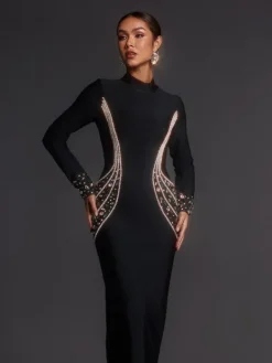 Dresses|Maxi Dresses*Bandage Adica Long Sleeve Rhinestone Maxi Dress