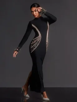 Dresses|Maxi Dresses*Bandage Adica Long Sleeve Rhinestone Maxi Dress