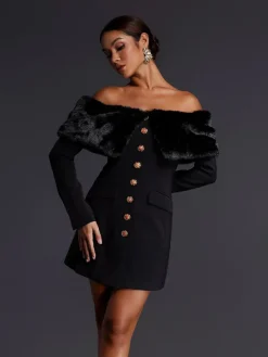 Dresses|Mini Dresses*Mew Mews Fashion Aditi Faux Fur Button Mini Dress