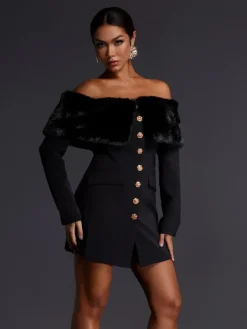 Dresses|Mini Dresses*Mew Mews Fashion Aditi Faux Fur Button Mini Dress