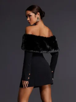 Dresses|Mini Dresses*Mew Mews Fashion Aditi Faux Fur Button Mini Dress