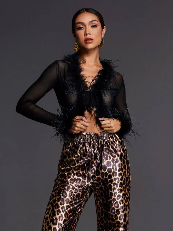 Tops*Mew Mews Fashion Adjoa Long Sleeve Feather Mesh Top
