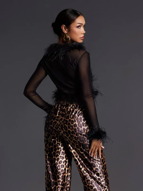 Tops*Mew Mews Fashion Adjoa Long Sleeve Feather Mesh Top