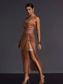 Mini Dresses|Dresses*Mew Mews Fashion Adler One Shoulder Lace Mesh Midi Dress