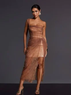 Mini Dresses|Dresses*Mew Mews Fashion Adler One Shoulder Lace Mesh Midi Dress
