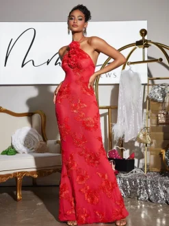 Dresses|Maxi Dresses*Mew Mews Fashion Aedin Halterneck Flower Maxi Dress In Red