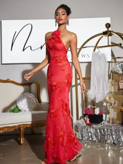 Dresses|Maxi Dresses*Mew Mews Fashion Aedin Halterneck Flower Maxi Dress In Red