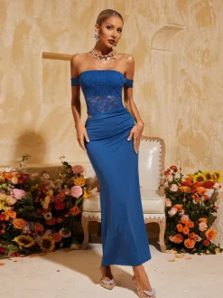 Dresses|Midi Dresses*Mew Mews Fashion Aelorin Off Shoulder Lace Midi Dress
