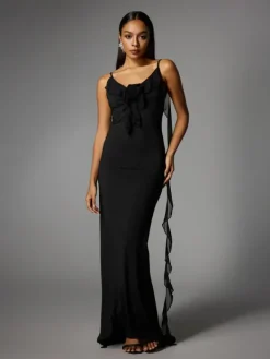Dresses|Maxi Dresses*Mew Mews Fashion Aelthar Spaghetti Flower Maxi Dress In Black