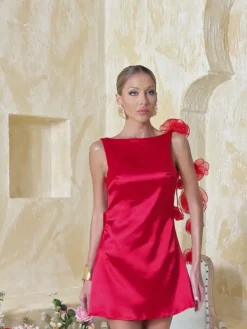 Dresses|Mini Dresses*Mew Mews Fashion Aevorix Backless Flower Satin Mini Dress In Red