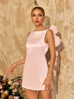 Mini Dresses|Dresses*Mew Mews Aevorix Backless Flower Satin Mini Dress In Pink