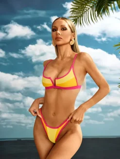 Bikini Sets|Swimwear*Mew Mews Fashion Agaton Stripe Bikini Two Piece Set In Orange
