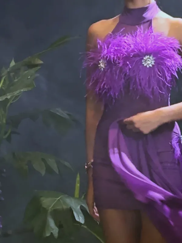 Dresses|Mini Dresses*Jiu Bajia Aileen Feather Crystal Mini Dress In Purple