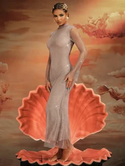 Dresses|Maxi Dresses*Mew Mews Fashion Aingeal Long Sleeve Crystal Maxi Dress