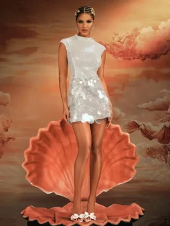 Dresses|Mini Dresses*Mew Mews Fashion Aintza Sleeveless Round Sequin Mini Dress