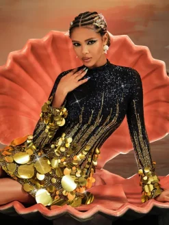 Dresses|Mini Dresses*Mew Mews Fashion Aistulf Long Sleeve Round Sequin Mini Dress