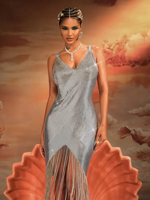 Dresses|Maxi Dresses*Mew Mews Fashion Aithley Chain Fringe Chainmail Dress