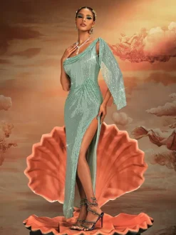 Dresses|Maxi Dresses*Mew Mews Fashion Aitor One Shoulder Sequin Maxi Dress