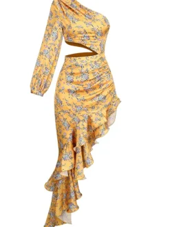 Dresses|Maxi Dresses*Mew Mews Fashion Aiyana One Shoulder Floral Maxi Dress In Yellow