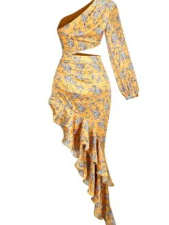 Dresses|Maxi Dresses*Mew Mews Fashion Aiyana One Shoulder Floral Maxi Dress In Yellow