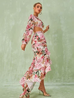 Dresses|Maxi Dresses*Mew Mews Fashion Aiyana One Shoulder Floral Maxi Dress In Pink