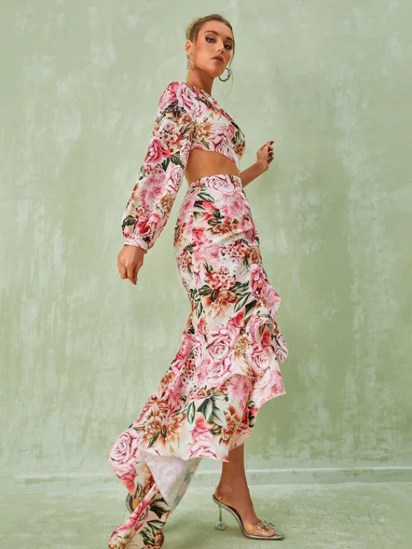 Dresses|Maxi Dresses*Mew Mews Fashion Aiyana One Shoulder Floral Maxi Dress In Pink