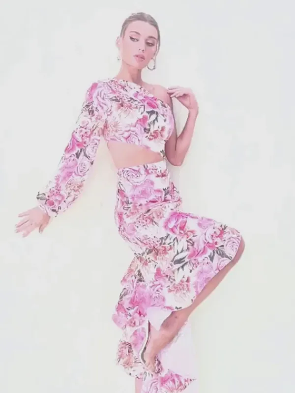 Dresses|Maxi Dresses*Mew Mews Fashion Aiyana One Shoulder Floral Maxi Dress In Pink