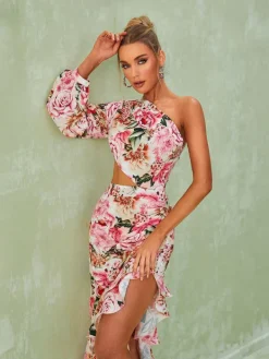 Dresses|Maxi Dresses*Mew Mews Fashion Aiyana One Shoulder Floral Maxi Dress In Pink