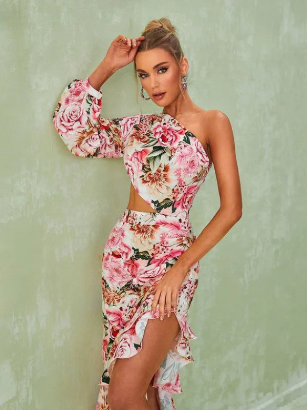 Dresses|Maxi Dresses*Mew Mews Fashion Aiyana One Shoulder Floral Maxi Dress In Pink